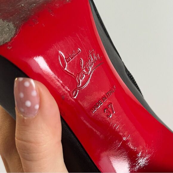 CHRISTIAN LOUBOUTIN Black Metal Toe Ankle Booties Calamijane 100mm Wingtip sz 37 - Picture 12 of 13